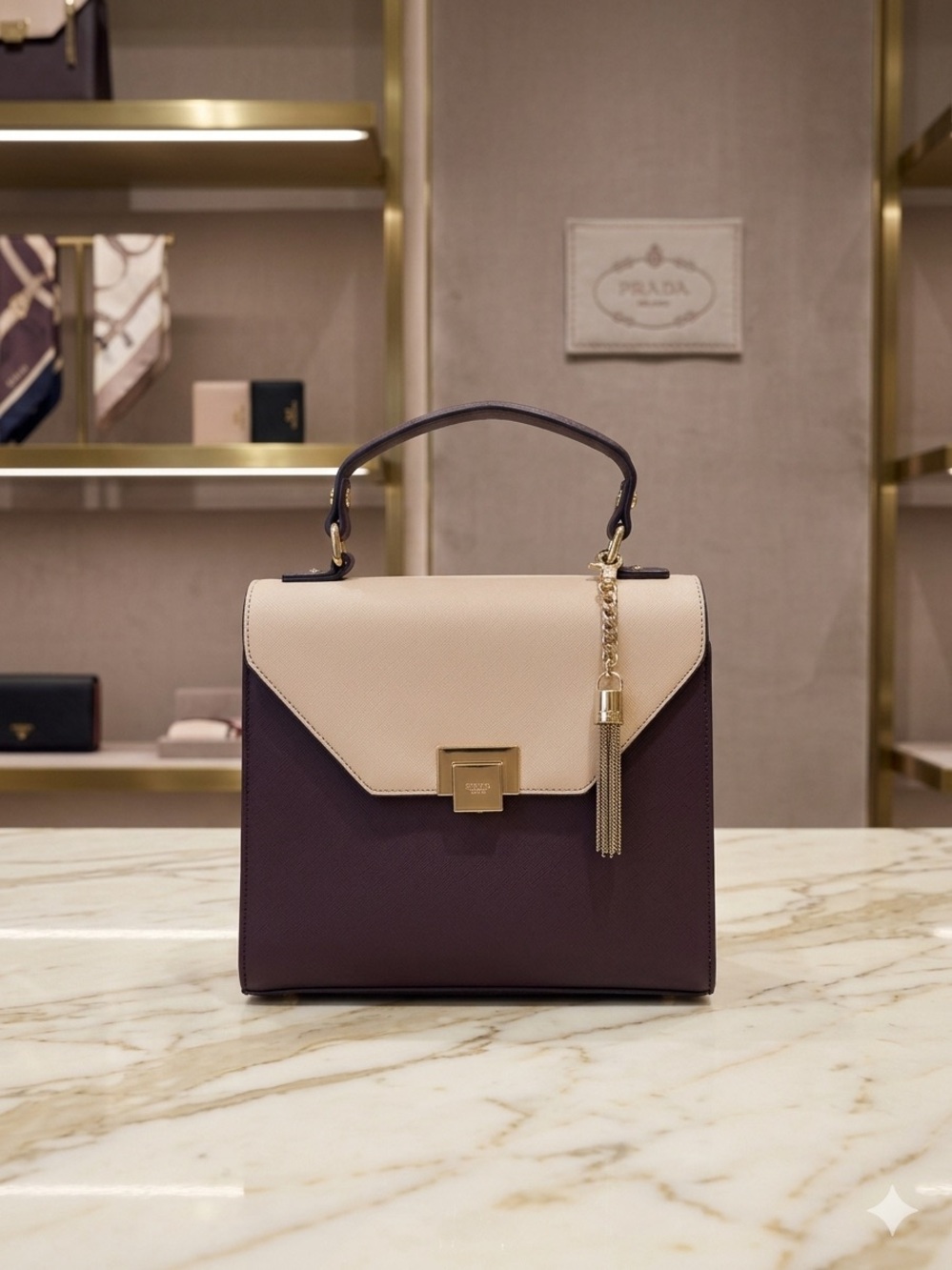 Vintage Dune London Two-Tone Top Handle Satchel in Cream I and Plum